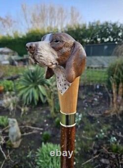 Wooden walking stick hand carved beautiful Dog wooden walking cane