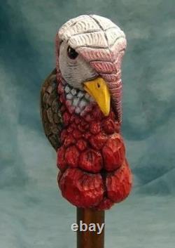 Wooden walking stick hand carved beautiful bird handmade wooden walking cane