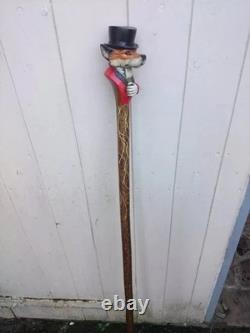 Wooden walking stick hand carved beautiful dog handmade wooden walking cane