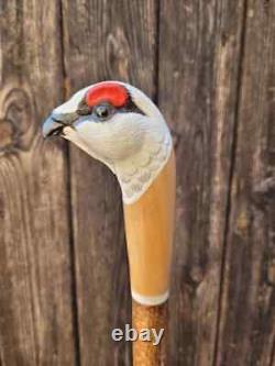 Wooden walking stick hand carved bird wooden walking cane