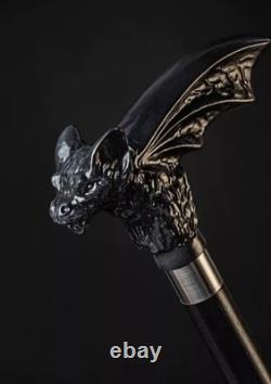 Wooden walking stick hand carved black bat wooden walking cane