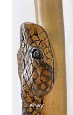 Wooden walking stick hand carved cobra Snake &Rat handmade wooden walking cane