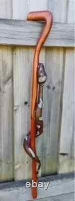 Wooden walking stick hand carved cobra Snake handmade wooden walking cane
