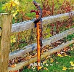 Wooden walking stick hand carved cobra Snake handmade wooden walking cane