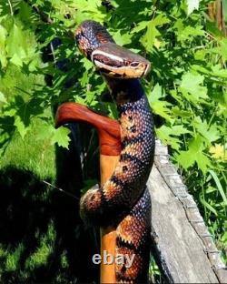 Wooden walking stick hand carved cobra Snake handmade wooden walking cane