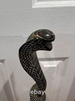 Wooden walking stick hand carved cobra snake handmade walking cane