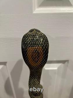 Wooden walking stick hand carved cobra snake handmade walking cane