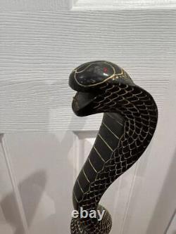 Wooden walking stick hand carved cobra snake handmade walking cane