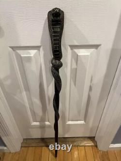 Wooden walking stick hand carved cobra snake handmade walking cane