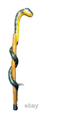 Wooden walking stick hand carved cobra snake handmade walking cane animal