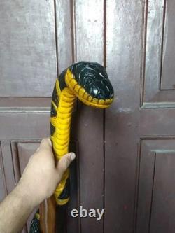 Wooden walking stick hand carved cobra snake handmade walking cane animal