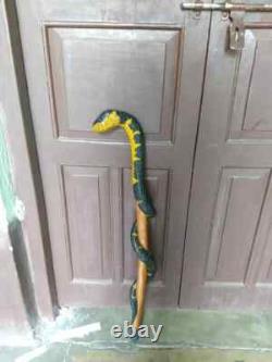 Wooden walking stick hand carved cobra snake handmade walking cane animal
