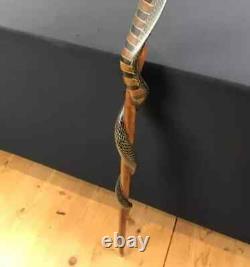 Wooden walking stick hand carved cobra snake handmade walking cane animal