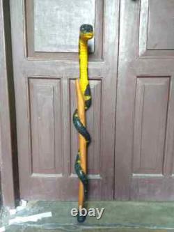 Wooden walking stick hand carved cobra snake handmade walking cane animal