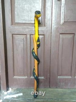 Wooden walking stick hand carved cobra snake handmade walking cane animal