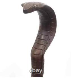 Wooden walking stick hand carved cobra snake handmade walking cane animal