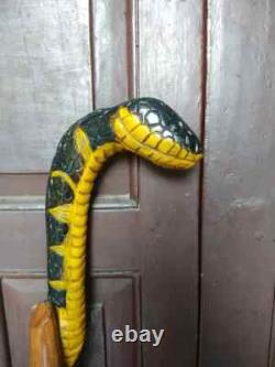 Wooden walking stick hand carved cobra snake handmade walking cane animal