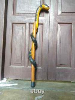 Wooden walking stick hand carved cobra snake handmade walking cane animal