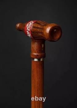 Wooden walking stick hand carved coca cola wooden walking cane