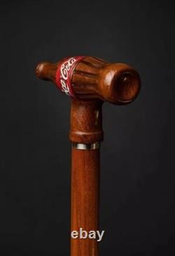 Wooden walking stick hand carved coca cola wooden walking cane