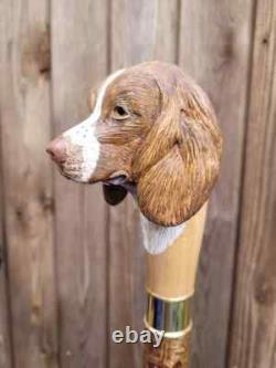 Wooden walking stick hand carved dog wooden walking cane