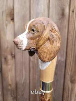 Wooden walking stick hand carved dog wooden walking cane
