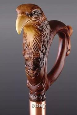 Wooden walking stick hand carved eagle head wooden walking cane