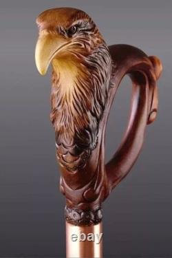 Wooden walking stick hand carved eagle head wooden walking cane