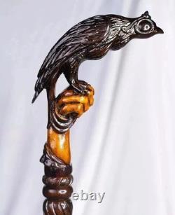 Wooden walking stick hand carved eagle wooden walking cane