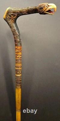 Wooden walking stick hand carved eagle wooden walking cane