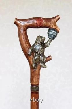 Wooden walking stick hand carved handmade wooden walking cane
