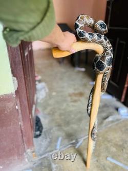 Wooden walking stick hand carved snake wooden walking cane