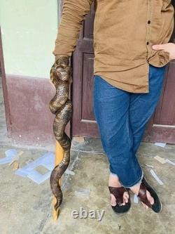 Wooden walking stick hand carved snake wooden walking cane