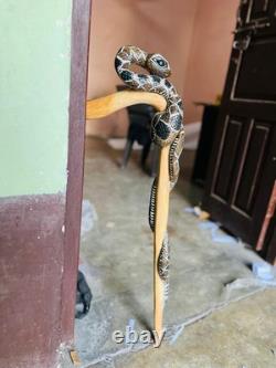 Wooden walking stick hand carved snake wooden walking cane
