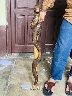 Wooden walking stick hand carved snake wooden walking cane