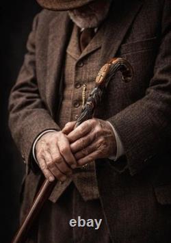 Wooden walking stick hand carved snake wooden walking cane