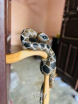 Wooden walking stick hand carved snake wooden walking cane