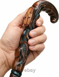 Wooden walking stick hand carved snake wooden walking cane