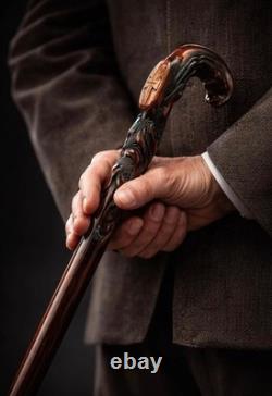 Wooden walking stick hand carved snake wooden walking cane