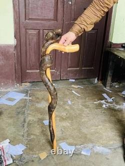 Wooden walking stick hand carved snake wooden walking cane