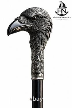Wooden walking stick hand carved stylish crow handmade cane Harbour Nauticals