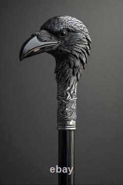 Wooden walking stick hand carved stylish crow handmade cane Harbour Nauticals