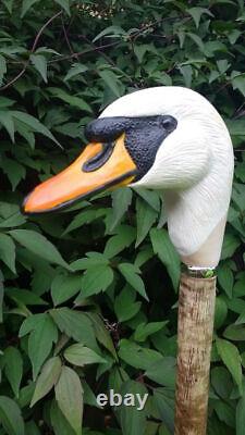 Wooden walking stick hand carved swan wooden walking cane