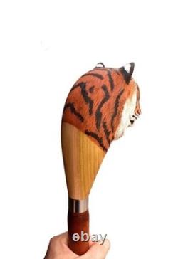 Wooden walking stick realistic tiger head wood, wildlife hand carved cane
