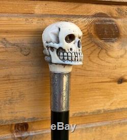 Wow Extremely Rare antique Carved Human Skull And Snake walking stick Cane