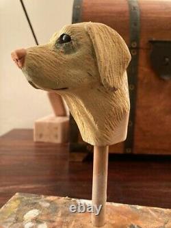 Yellow Labrador Head, Hand Carved in Lime on Hazel Shank Country Walking stick