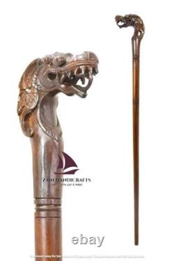 ZAIN Dragon Handle Walking Stick Wooden Hand Carved Walking Cane Valentine Gift