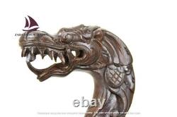 ZAIN Dragon Handle Walking Stick Wooden Hand Carved Walking Cane Valentine Gift