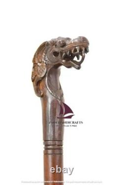 ZAIN Dragon Handle Walking Stick Wooden Hand Carved Walking Cane Valentine Gift